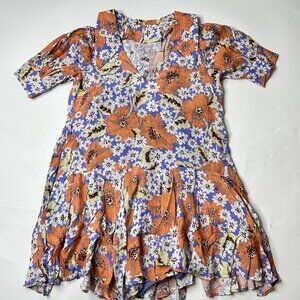 Free People Moon Chaser Mini Dress Floral Orange Blue Size XS